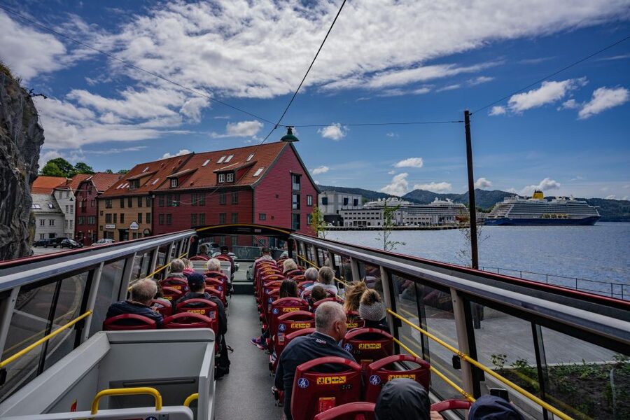 Bergen: City Sightseeing Hop-On Hop-Off Bus Tour - The Fish Market, Tourist Information, and fjord departures