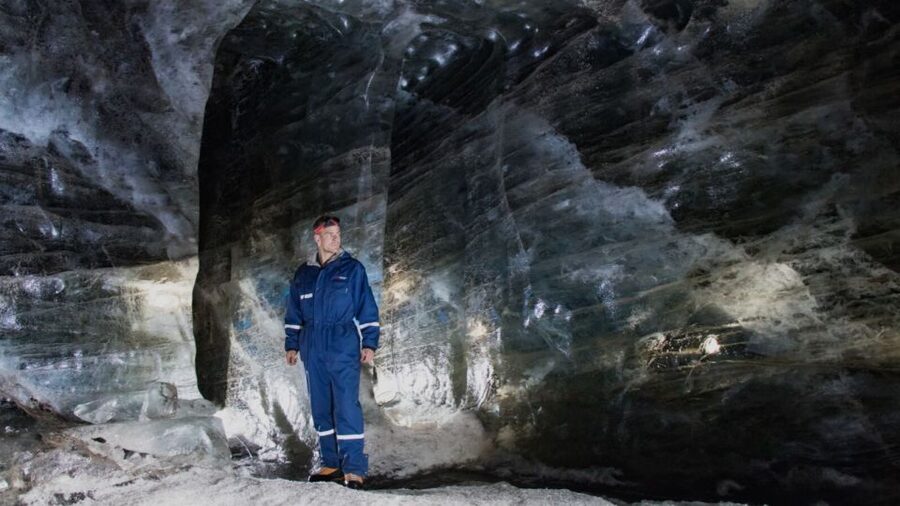 From Gullfoss: Langjökull Ice Cave and Snowmobile Tour - Entering the custom-built ice cave