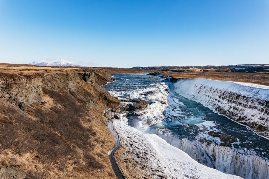 From Reykjavik: Golden Circle and Glacier Snowmobiling - Gullfoss before and after the glacier