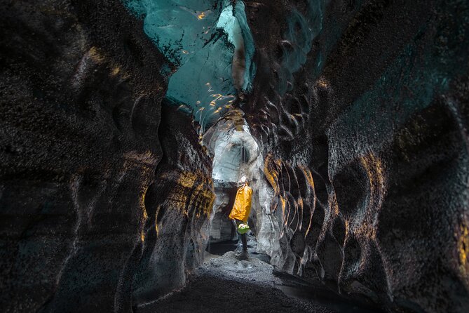 Ice Cave by Katla Volcano Super Jeep Tour from Vik - Entering the black and blue ice