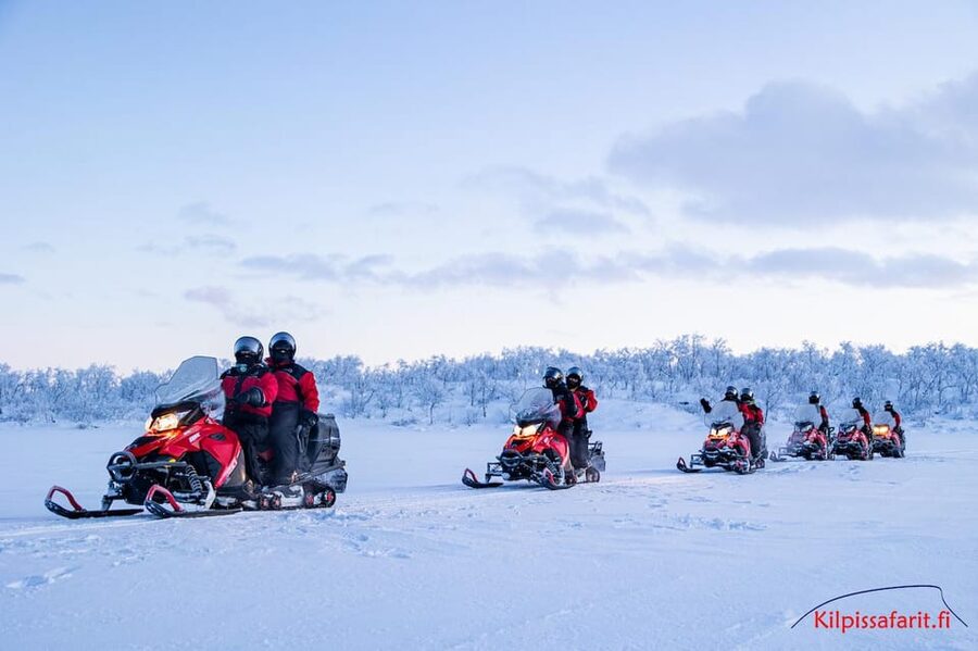 Kilpisjärvi: Border of Three Countries Snowmobile Safari - The yellow cairn where Finland, Sweden, and Norway meet
