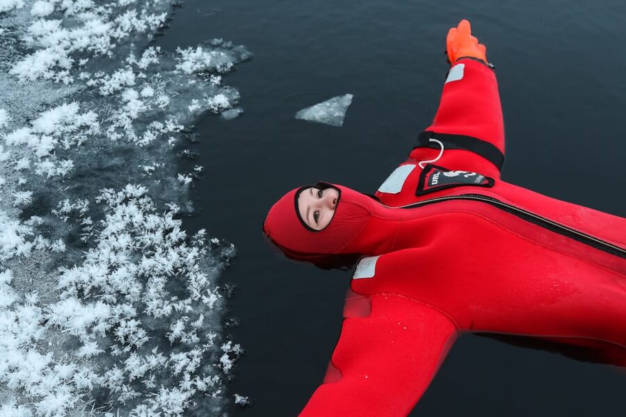 Levi: Arctic Ice Floating Adventure - Getting into the Arctic water without swimming