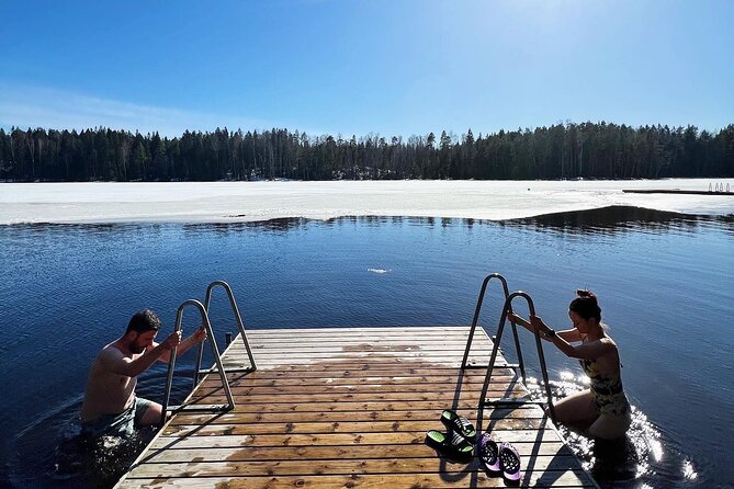 National Park Hike & Finnish Smoke Sauna Experience with Campfire Lunch - A campfire lunch beside the lake