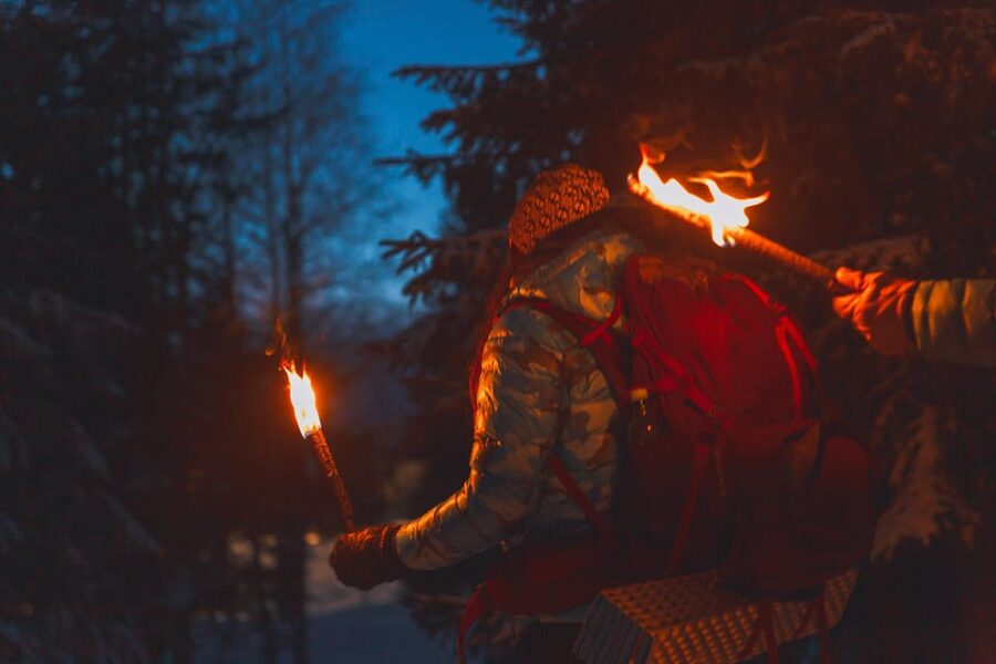 Oslo: Snowy Forest Torchlight Walk with Campfire - A short walk to the frozen lake