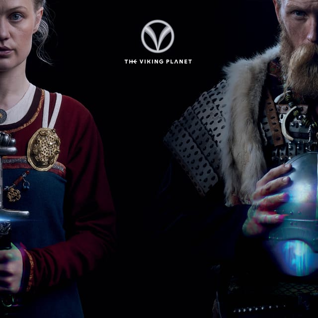 Oslo: Viking Planet Entry Ticket - The Helmet fills the room with Viking-era scenery
