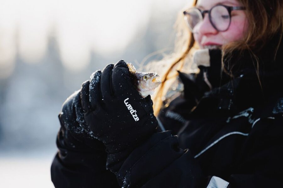 Rovaniemi: Ice Fishing & Snowmobile Safari Combo Day - Sausages, Hot Drinks, and a Fire in the Snow
