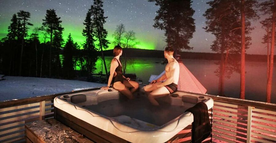 Rovaniemi: Northern Lights Trip with Arctic Sauna & Jacuzzi - Ice swimming in a frozen lake