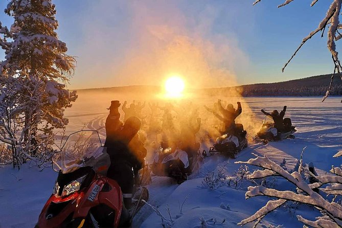 Snowmobile Arctic Adventure - Riding through forest, river, and frozen lakes
