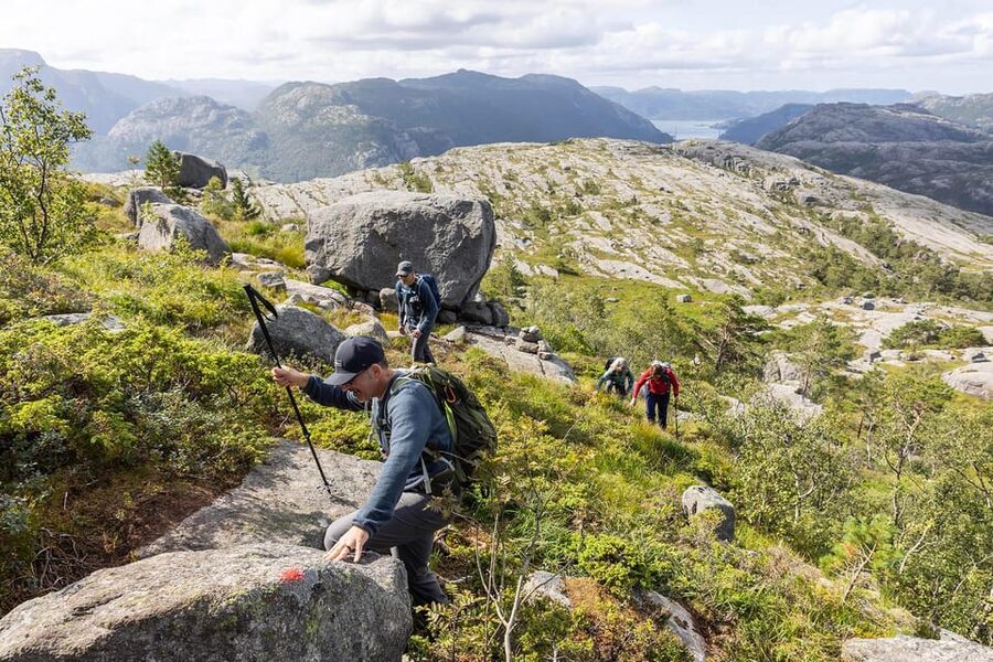 Stavanger: Preikestolen Hidden Trail Hike + Canoe + Lunch - Arriving above Lysefjorden